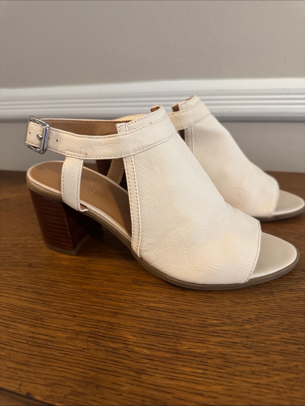 Franco Sarto Open-Toe Block Heel Sandals in Cream